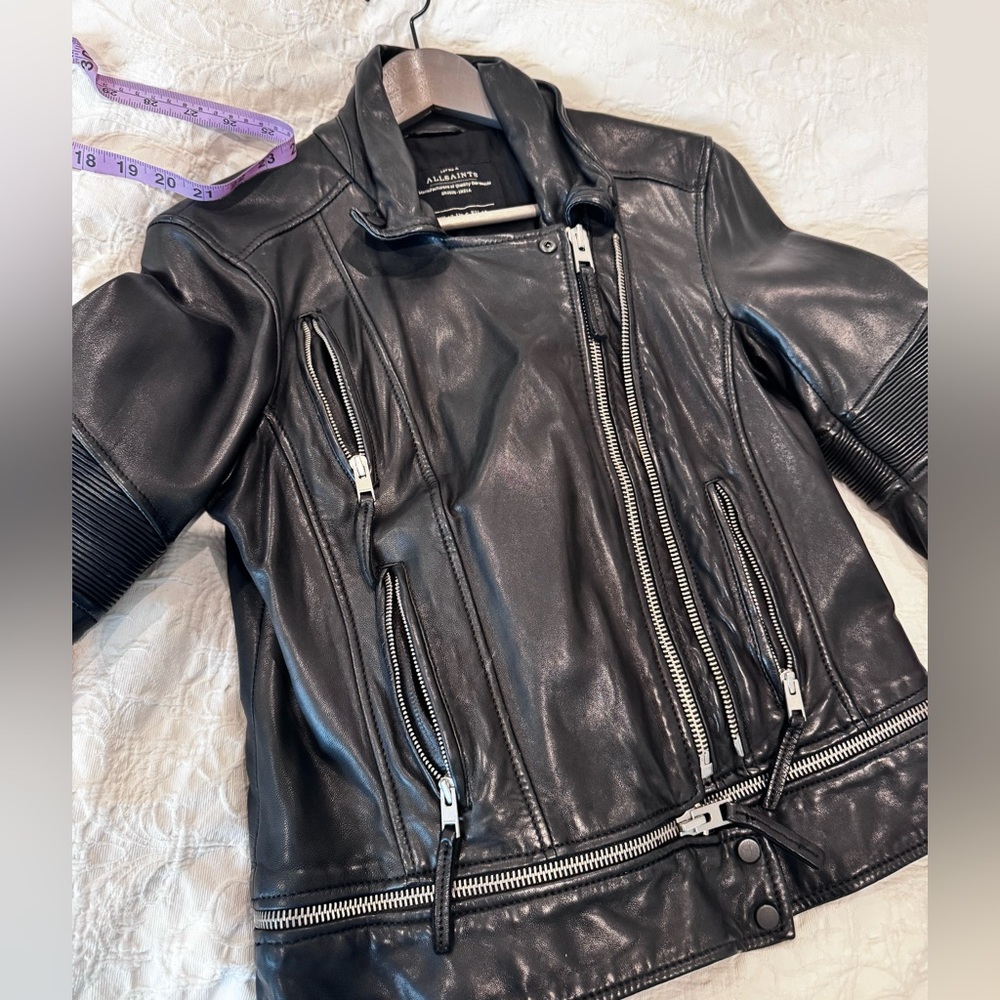 All Saints Black Leather Jacket with zippers size 8 US